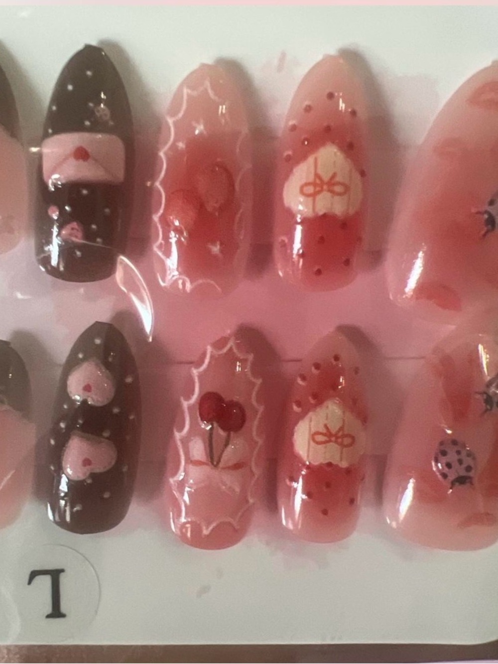Pink and Brown Heart Floral Press-On Nails